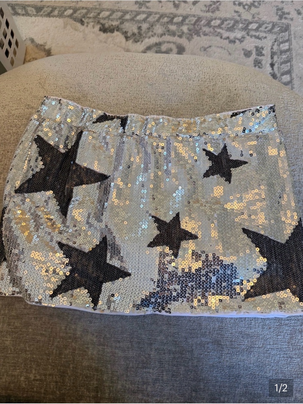 Silver Sequin Star Skort Black Mini Concert Festival Western Juniors L